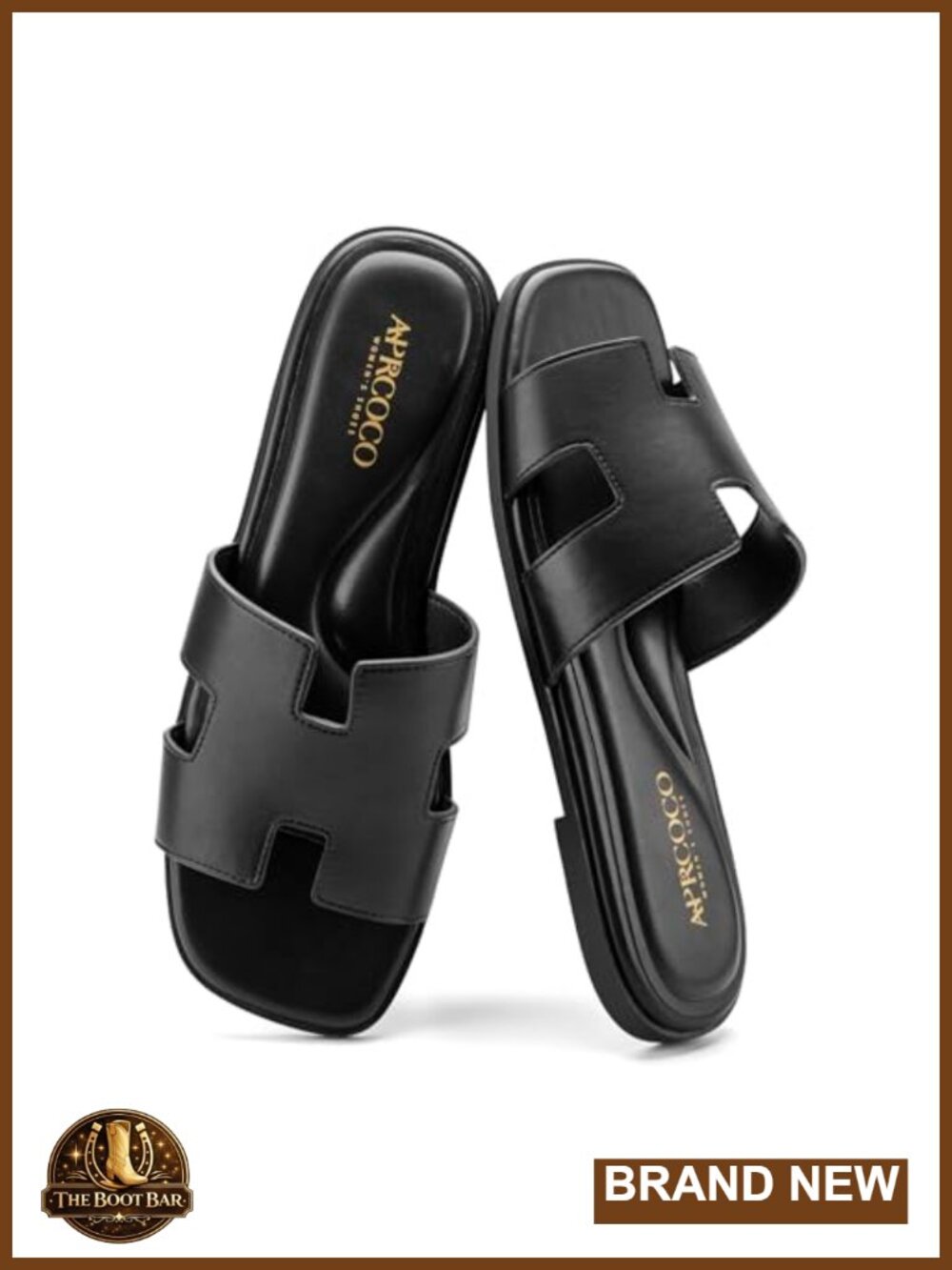 Faux Leather Flat Sandals Slide H-Band Open Toe Comfort Summer Beach